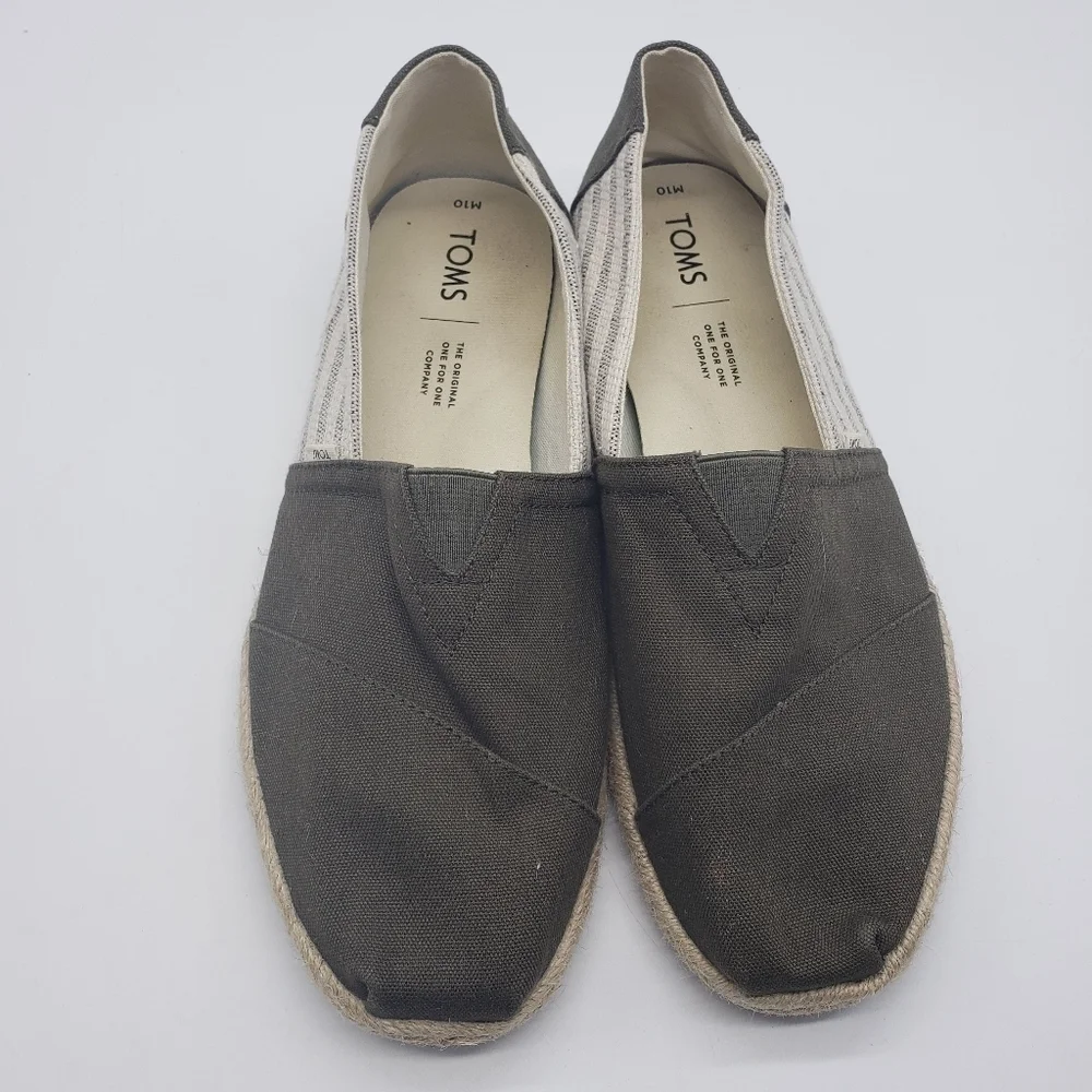 TOMS Mens US 10 EU 43 Alpergata slip on espadrille stripe ticking brown off whit